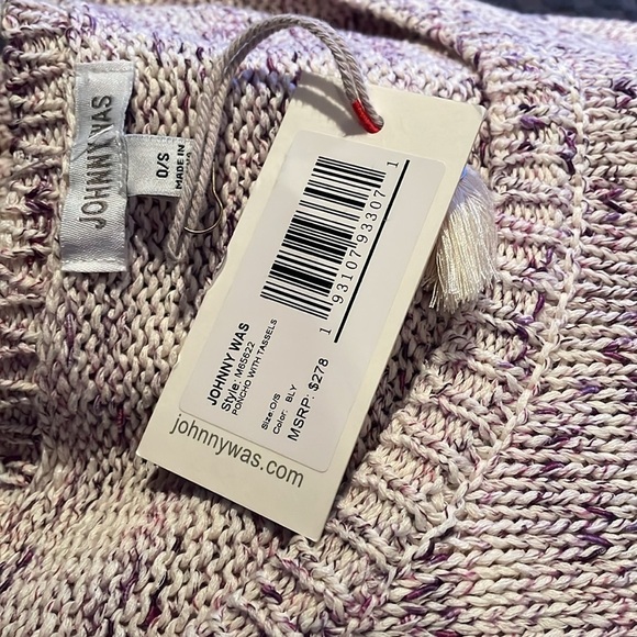 JOHNNY WAS Purple and Cream Knit Poncho With Tassels Women's One Size NWTS - Picture 6 of 10